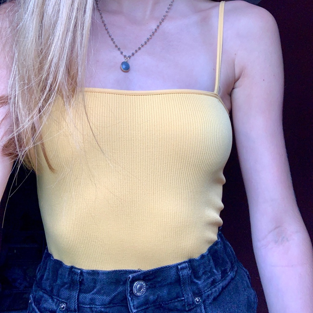 Pacsun yellow ribbed cami bodysuit